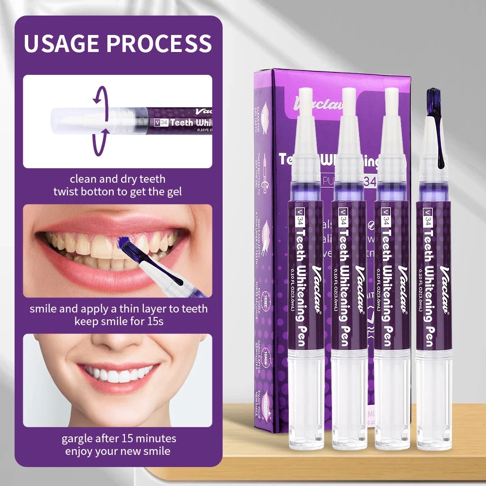바츨라프 V34 퍼플 치아 미백 젤 펜, 얼룩 제거 및 - Teeth Whitening With Peroxide 리뷰 및 가격